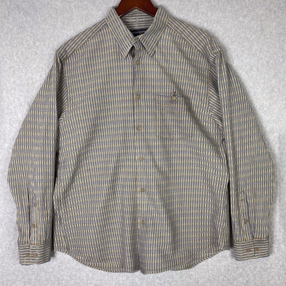 Vintage Jhane Barnes Shirt Mens XL Blue Striped Silk Blend Long Sleeve Button Up